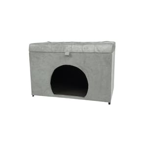 Puff Baú Pet Casa P/ Cachorros E Gatos Em Suede - Cinza Claro