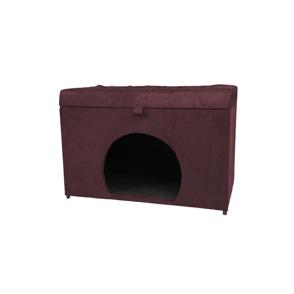 Puff Baú Pet Casa P/ Cachorros E Gatos Em Suede - Rose Escuro