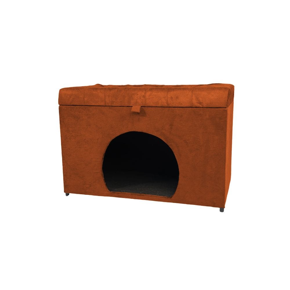 Puff Baú Pet Casa P/ Cachorros E Gatos Em Suede - Terracota