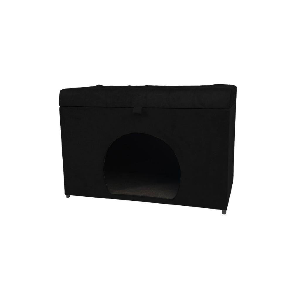 Puff Baú Pet Casa P/ Cachorros E Gatos Em Material Sintetico Preto