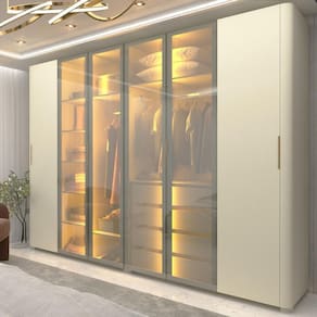 Guarda Roupa Casal com Vidro Reflecta LED e Pés 6 Portas 100 MDF Innova Gelius