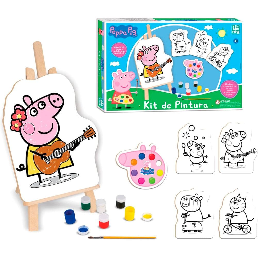 Kit de Pintura Peppa Pig 13 Peças Conjunto Educativo Infantil Em Madeira - Nig Brinquedos