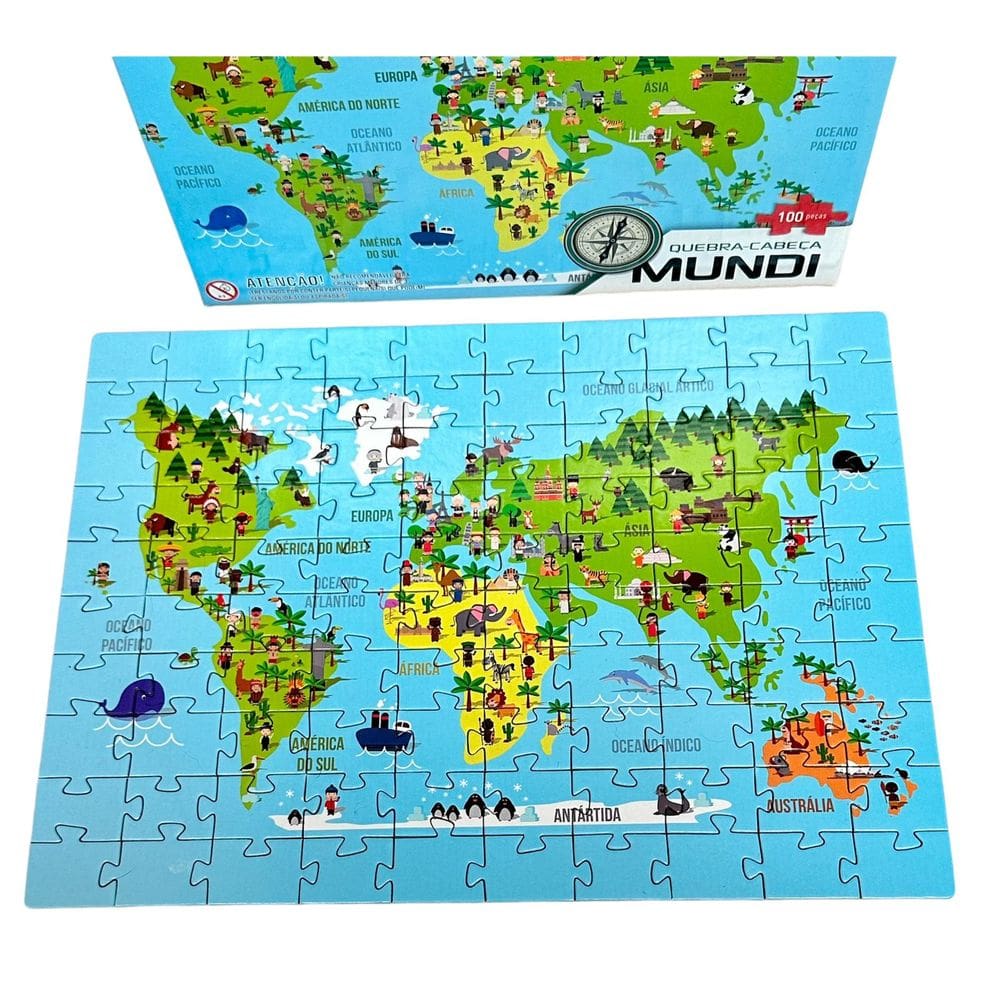 Quebra Cabeça Mapa Mundi Educativo 100 Peças Divertido