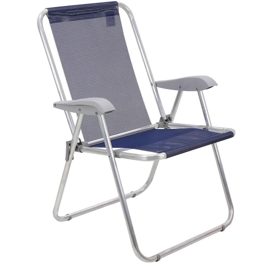 Cadeira de Praia Tramontina Creta Master em Alumínio com Assento Azul Escuro 92900202