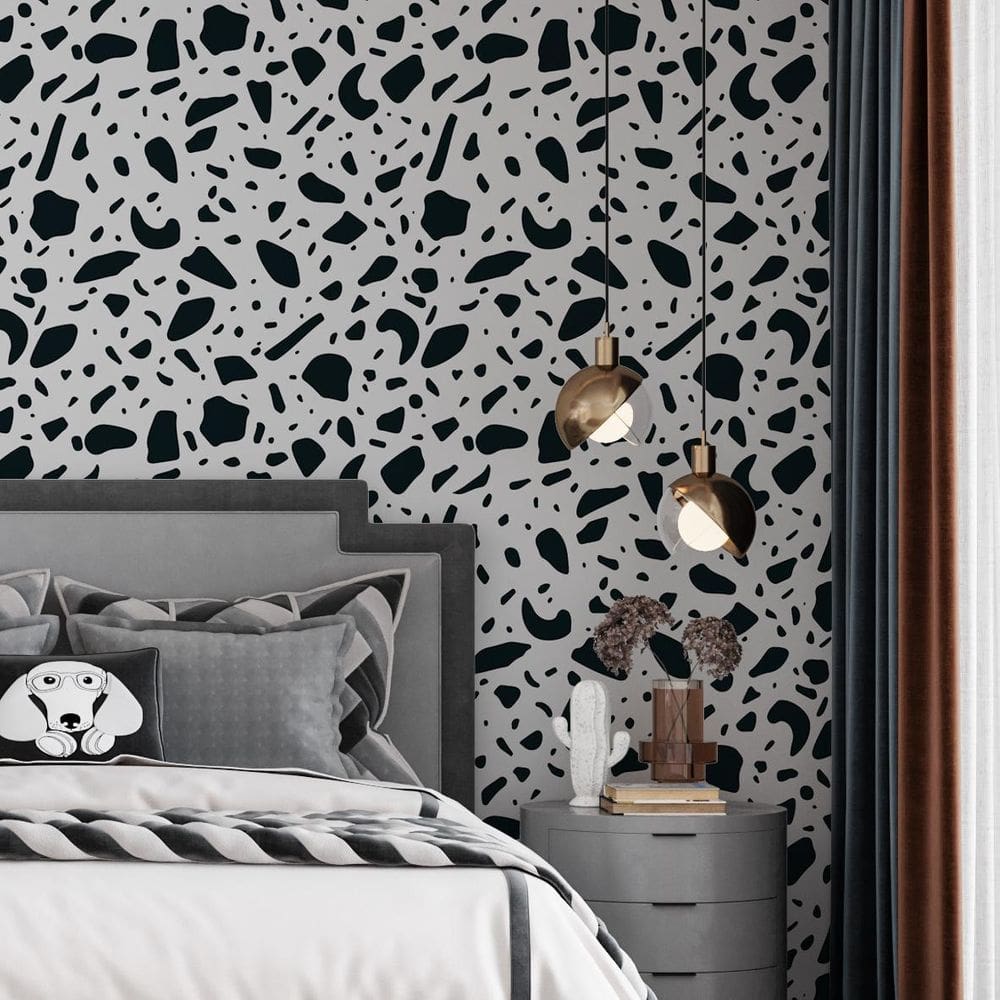 Papel De Parede Adesivo Granilite Preto E Branco - 3,0M