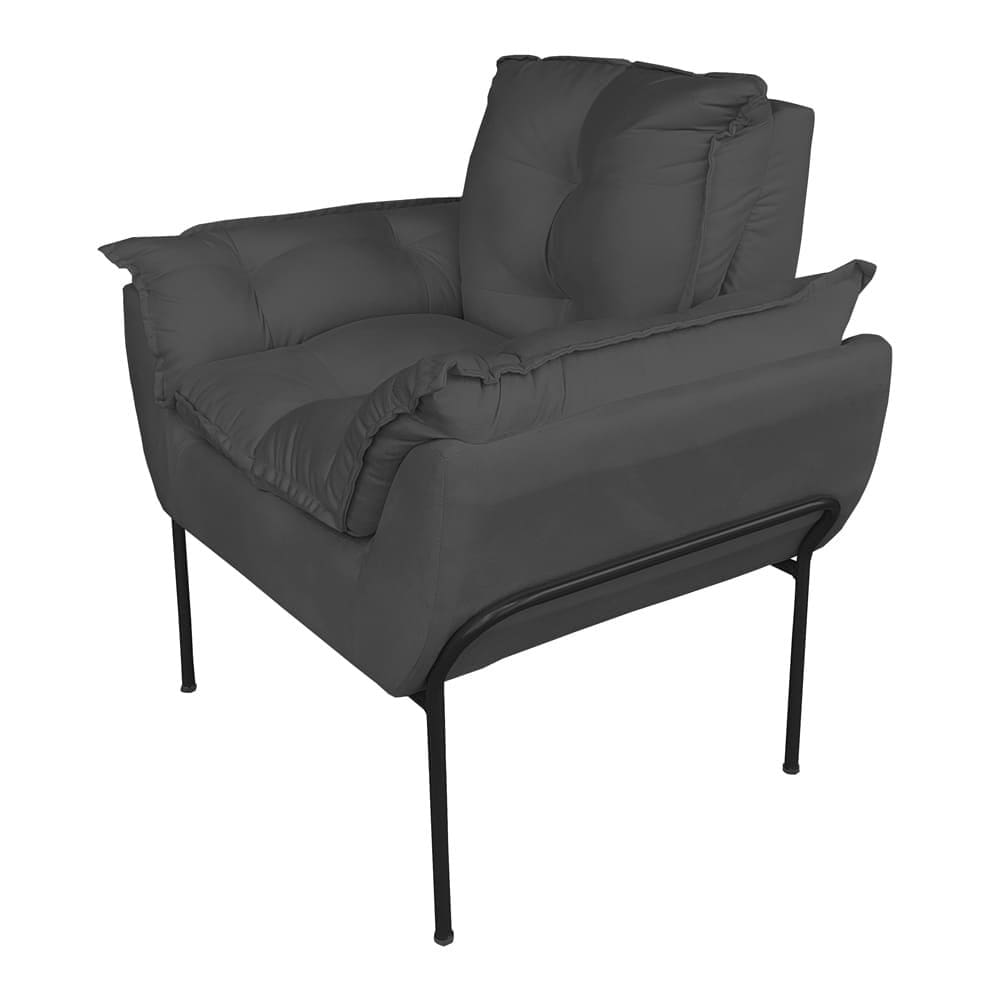 Poltrona para Escritório Base Preta Suede Cinza - Vallisa Decor