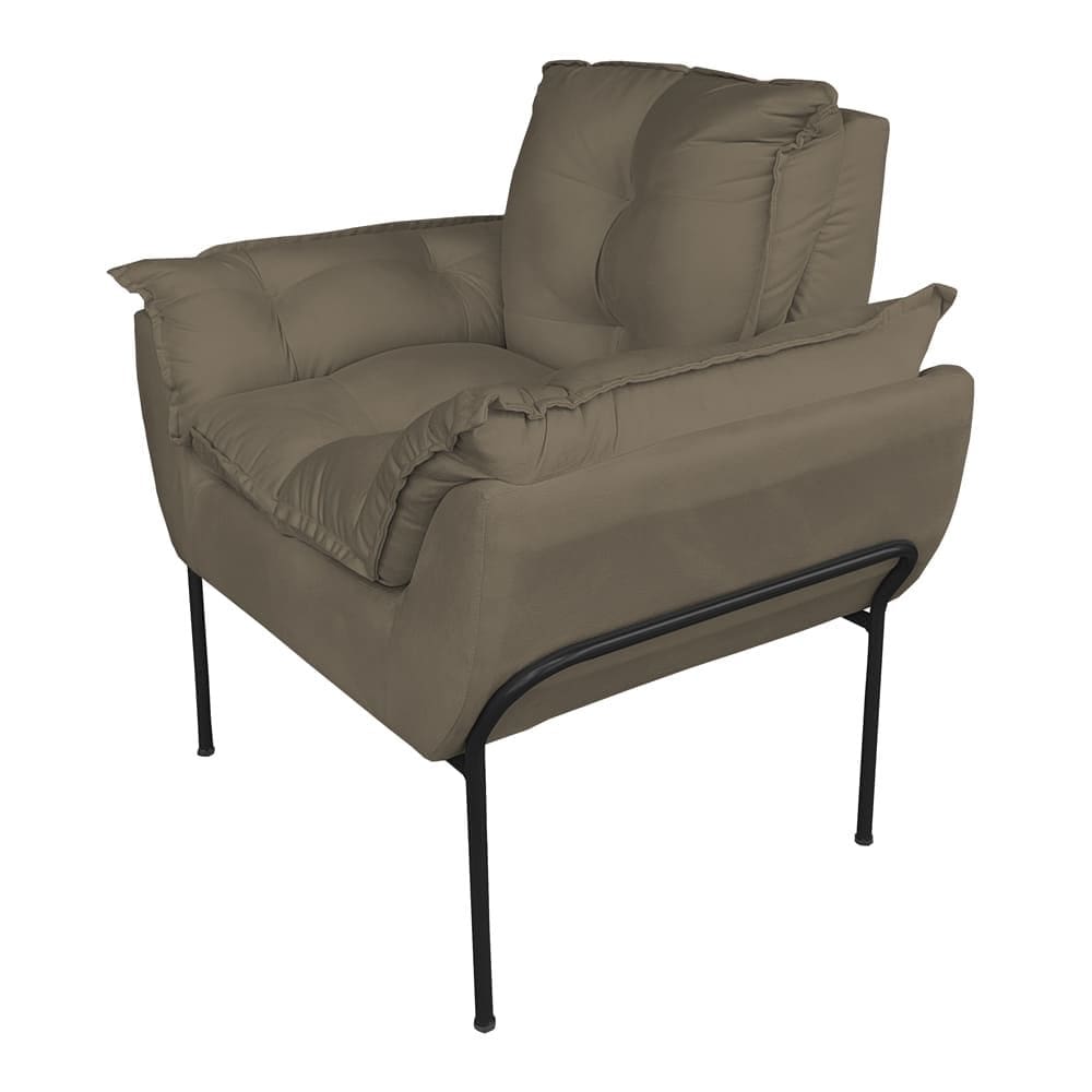 Poltrona Decorativa Base Preta Suede Cappucino - Vallisa Decor