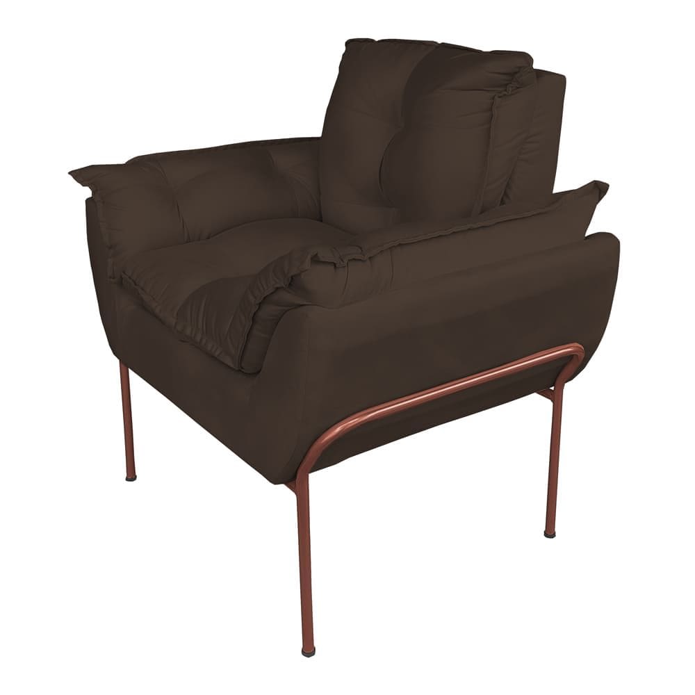 Poltrona Decorativa Base Cobre Suede Marrom - Vallisa Decor