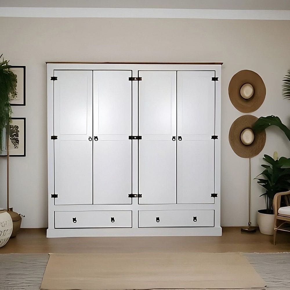 Guarda-roupa 04 Portas e 02 Gavetas Mdf/madeira Maciça Branco/ Carvalho