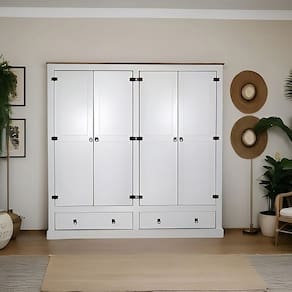 Guarda-roupa 04 Portas e 02 Gavetas Mdf/madeira Maciça Branco/ Carvalho