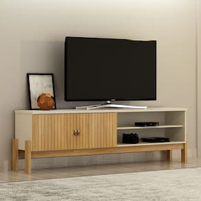 Rack para Sala de Estar 2 Portas Ouro Off White/Cinamomo
