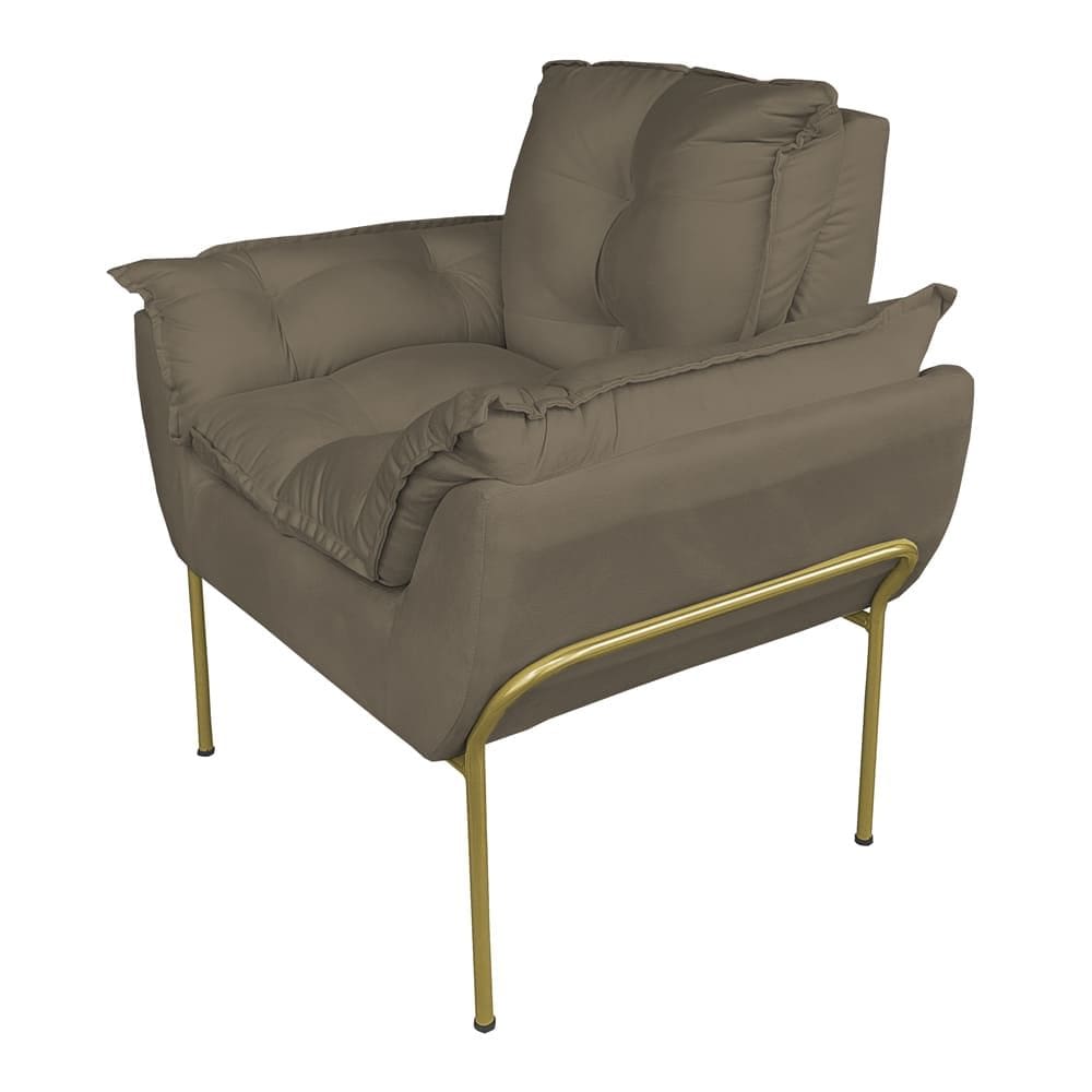 Poltrona para Escritório Base Dourada Suede Cappucino - Vallisa Decor