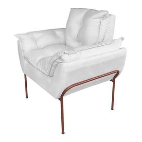 Poltrona Recepção Suede Branco Base Cobre - Vallisa Decor