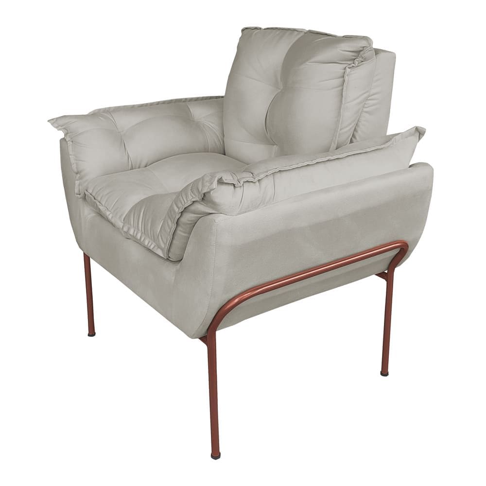 Poltrona Decorativa Base Cobre Suede Bege - Vallisa Decor