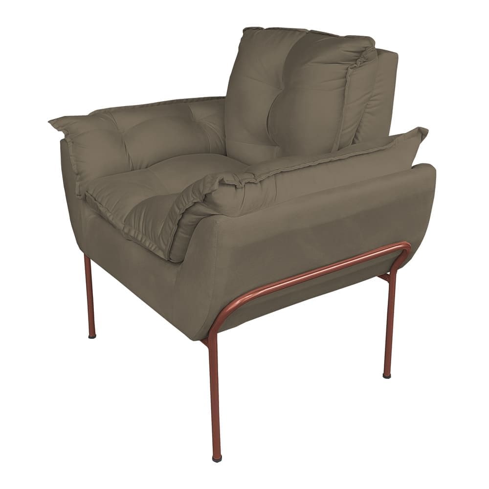 Poltrona Decorativa Suede Cappucino Base Cobre - Vallisa Decor