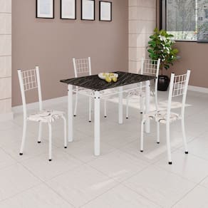 Conjunto de Mesa Tubular 100x60cm com Tampo e 4 Cadeiras Dany Arabesco/Branco