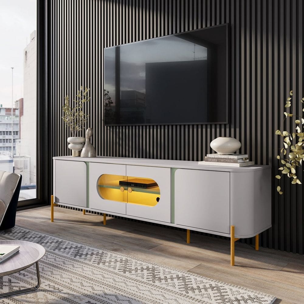Rack para Sala de Estar com Led Juquehy Off-White/Pistache