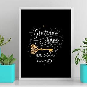 Quadro Gratidão É A Chave Da Vida 24X18Cm - Com Vidro Branca