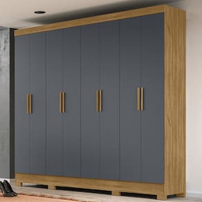 Guarda-roupa Casal 8 Portas 4 Gavetas e Pés Diplomata Freijó/Cinza