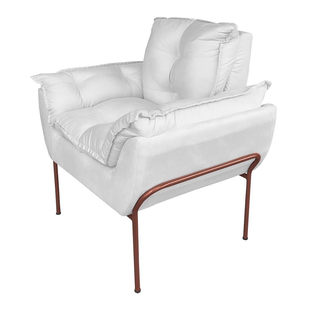 Poltrona Decorativa Suede Branco Base Cobre - Vallisa Decor