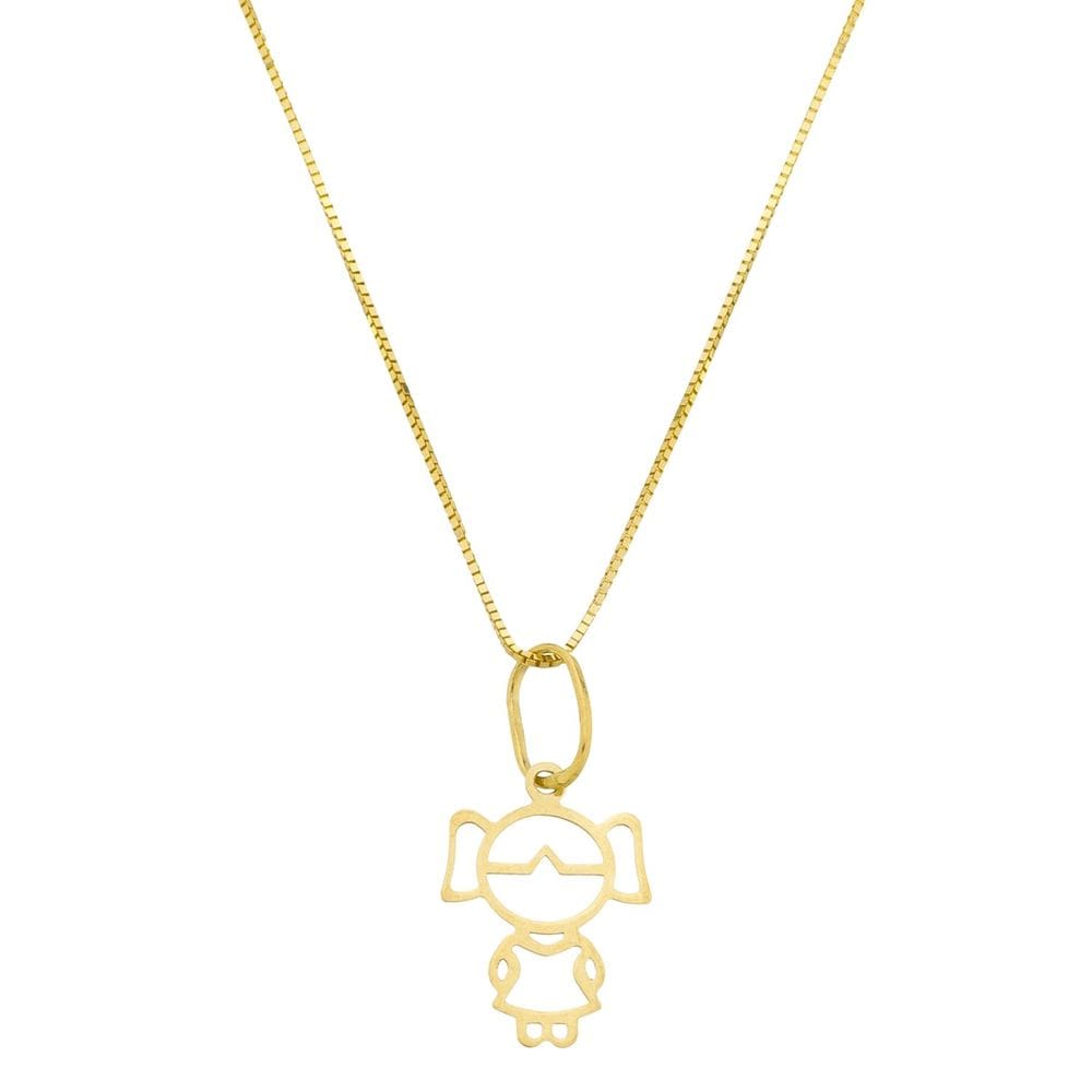 Cordão Colar Feminino De Ouro 18k Veneziana 40cm Pingente Menina