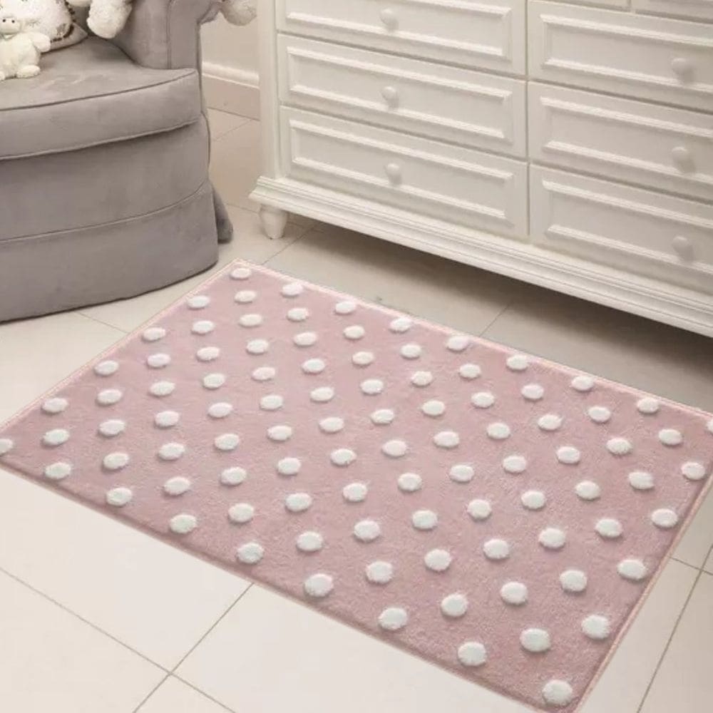Tapete Quarto de Bebê Infantil Mimo Poá 70x100cm - Jolitex - Rosa..