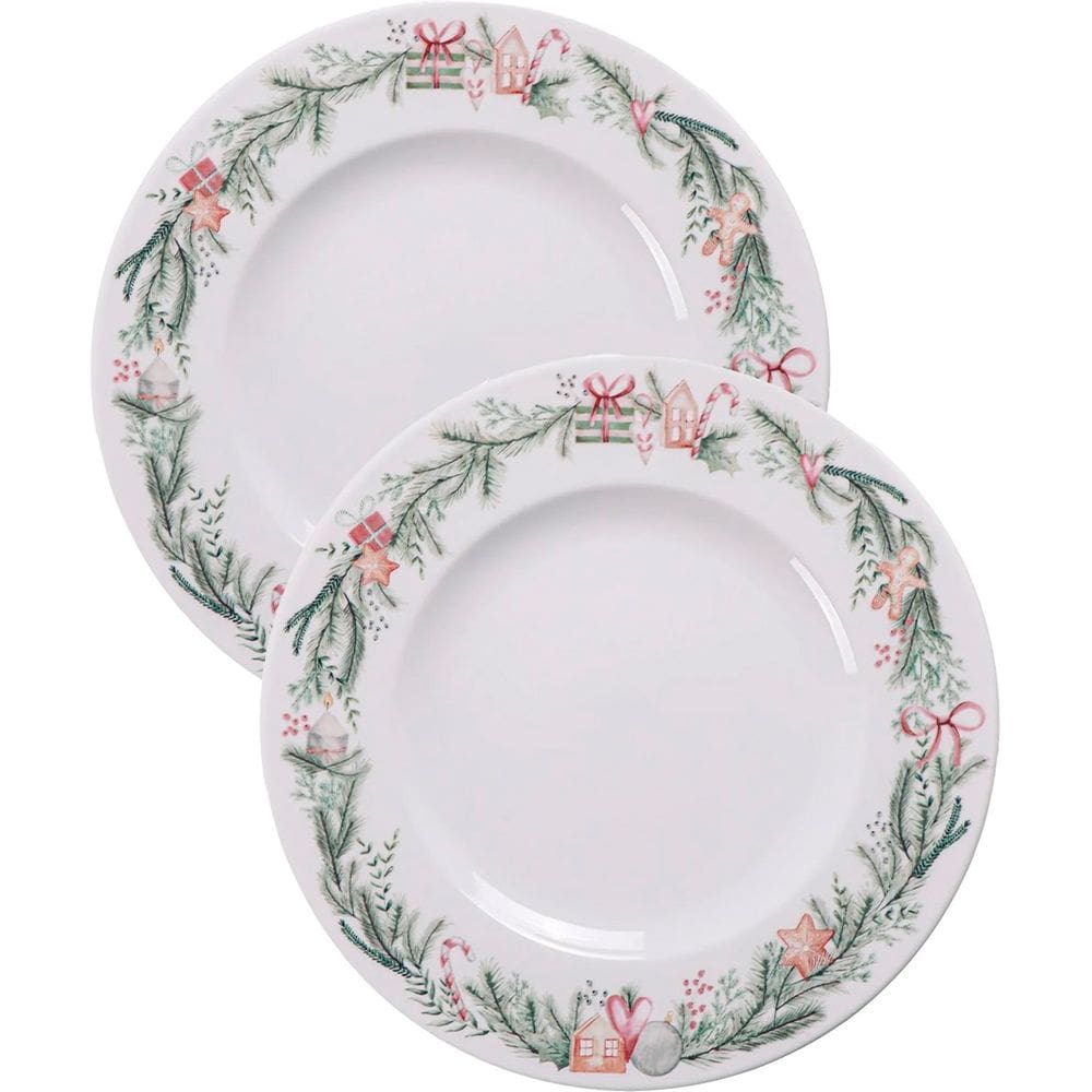 Jogo Prato Raso Jantar 4 Pessoas 4Pçs Noel Natal Reto 28cm