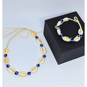Kit Conjunto Colar choker e Pulseira Tornozeleira conchas buzios do mar natural ajustável moda praia verão praiano