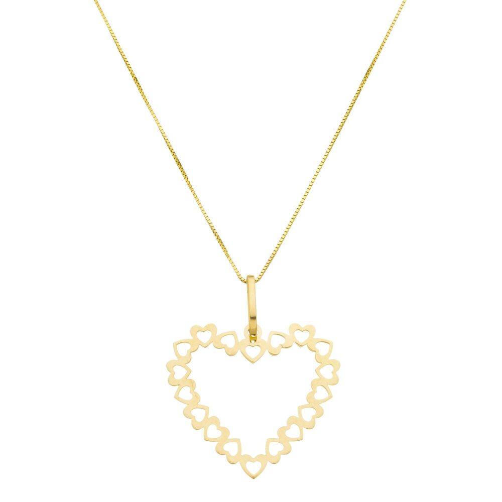 Cordão Feminino De Ouro 18k Veneziana 50cm Pingente Coração