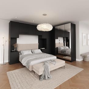 Guarda Roupa Modulado de Casal com Espelho 12 Portas 6 Peças e 2 Mesas de Cabeceira Hera CabeCasa MadeiraMadeira Preto