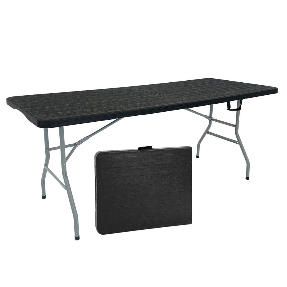 Mesa Picnic Dobrável Vira Maleta Portátil 1,80m Camping Premium Tipo Madeira Preta
