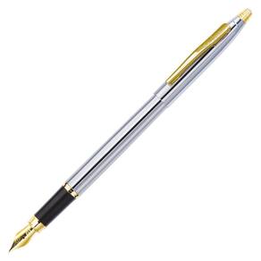 Caneta Tinteiro Pierre Cardin Kriss Cromada C/Dourado F