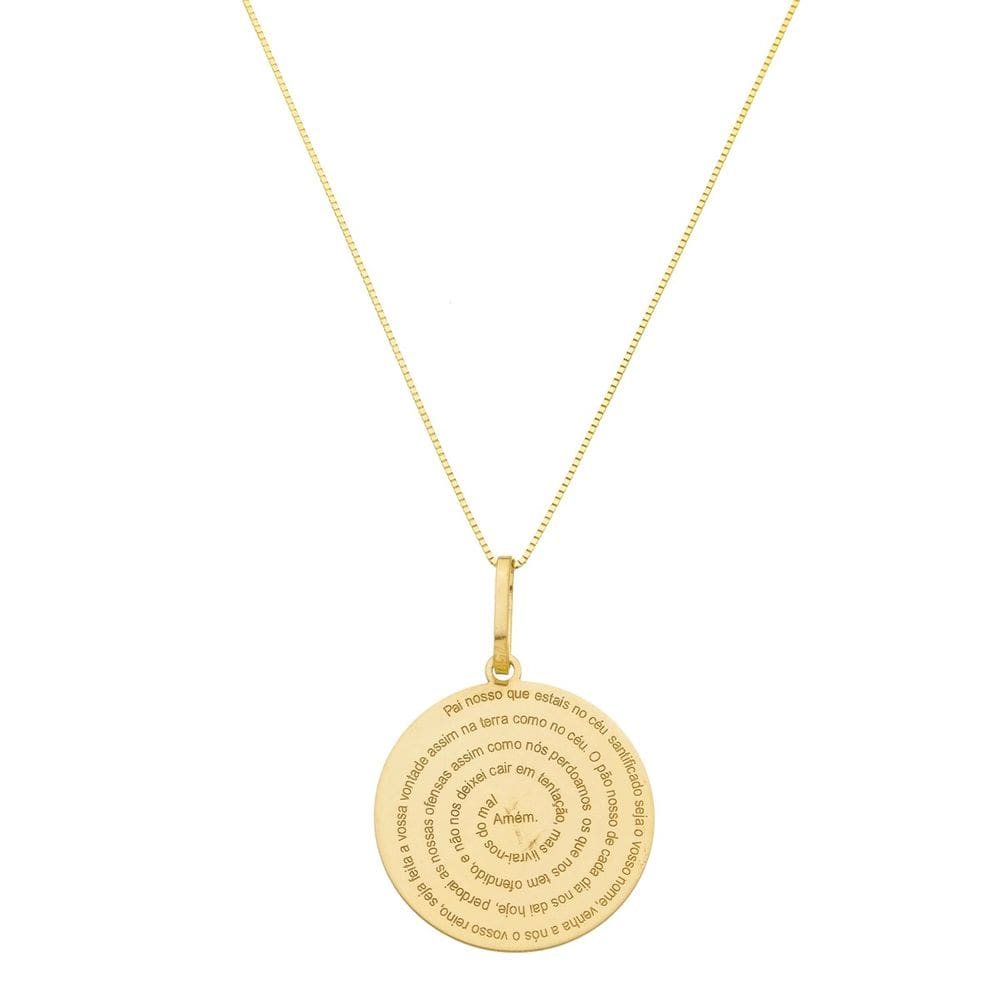Corrente De Ouro 18k Feminina Veneziana 50cm Pingente Mandala