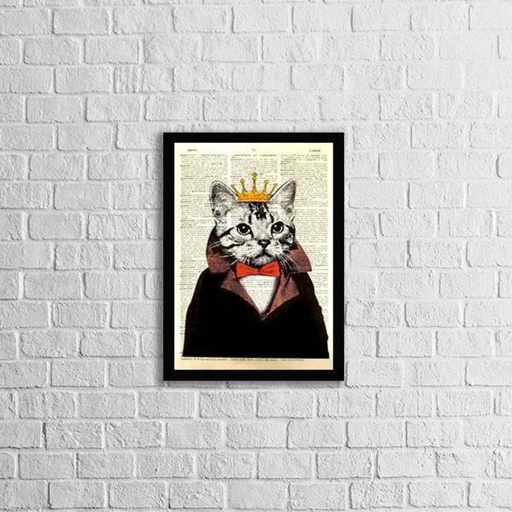 Quadro Gato Rei 45X34Cm - Com Vidro Moldura Preta