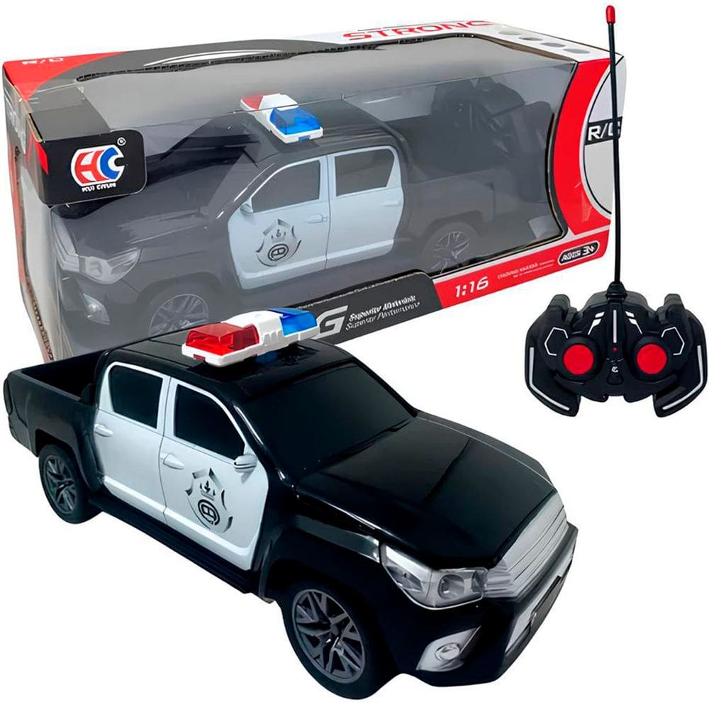 Carro Carrinho Controle Remoto Polícia Hilux Camioneta Preto