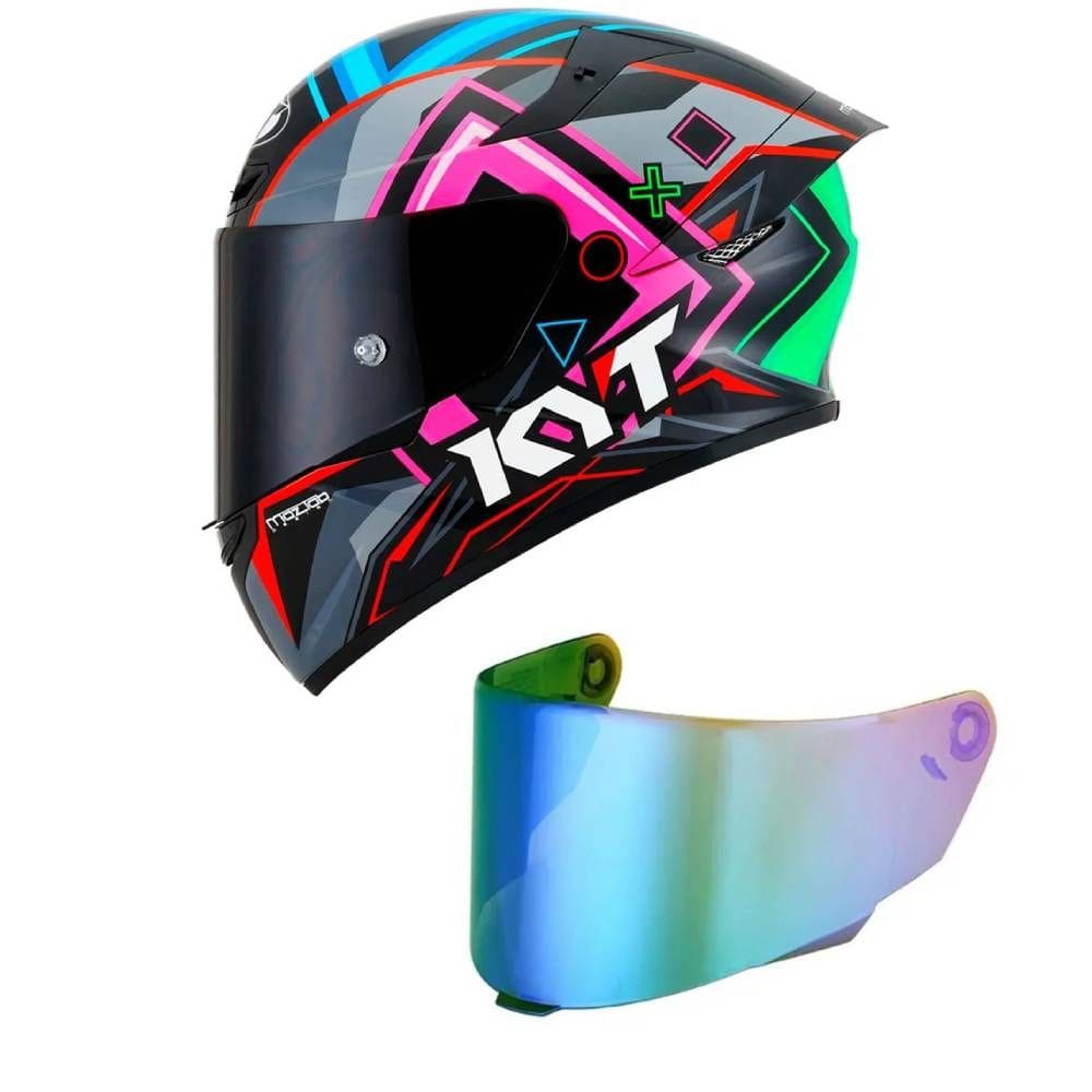 Capacete KYT TT Course Ratthapark Play Preto Mais Viseira Camaleão