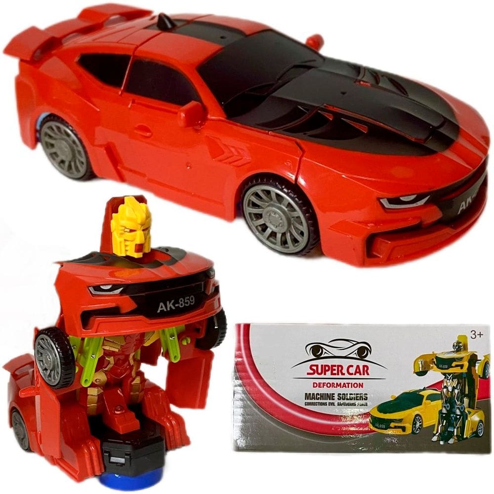 Carro Robô Brinquedo Elétrico Vermelho Transformers Som LEDs