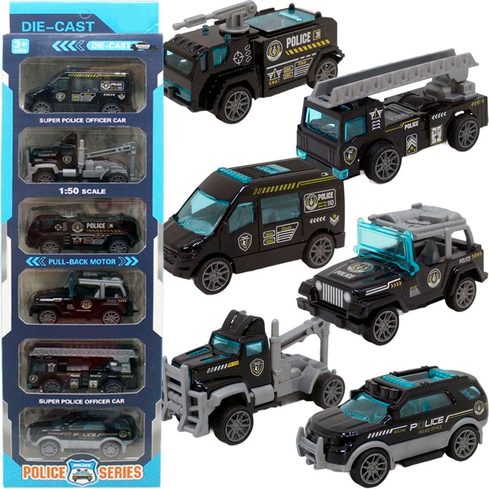 Kit 6 Carrinhos De Brinquedo Miniatura Polícia Colecionável