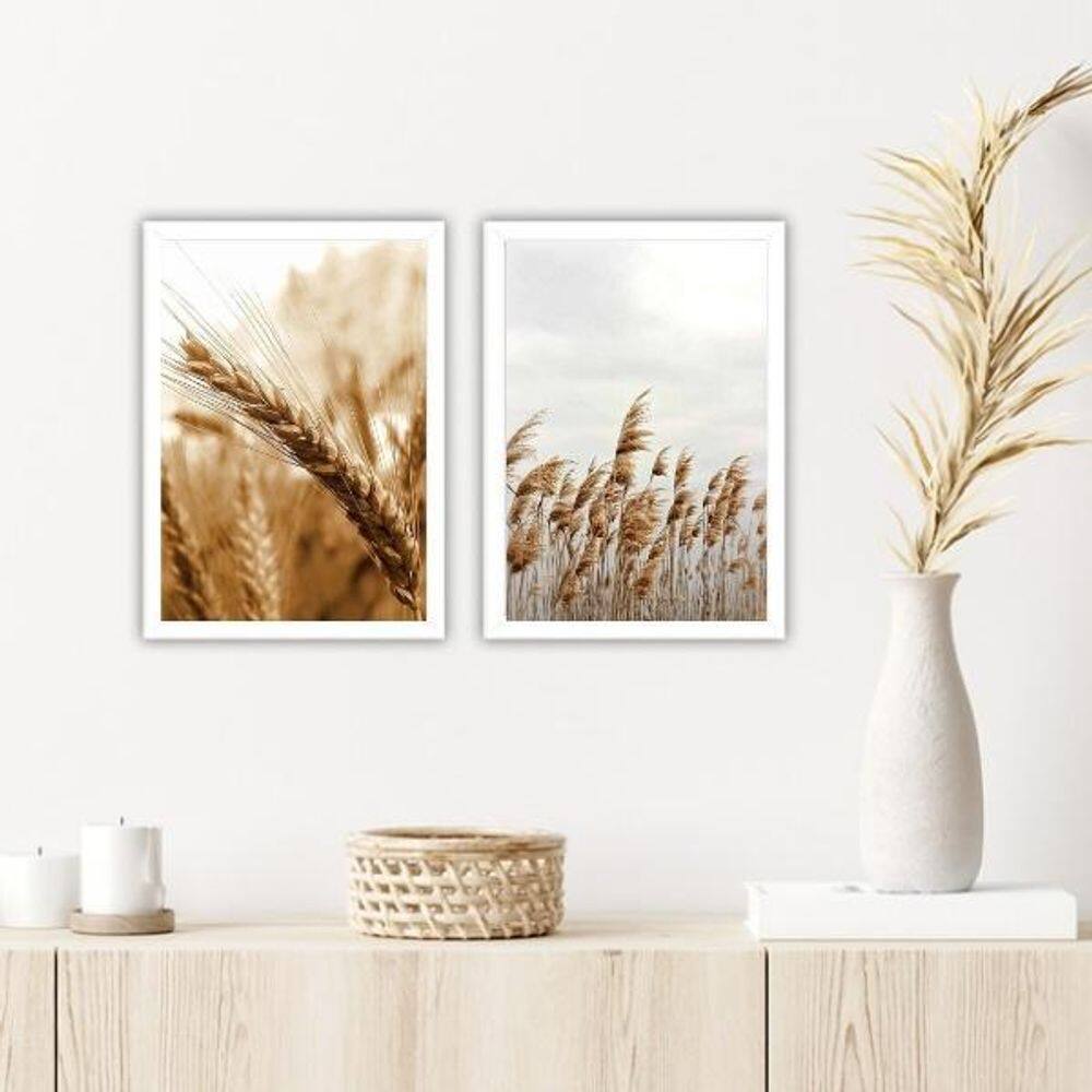 Quadros Trigo E Capim Dos Pampas Moldura Branca 45X34Cm 2Un