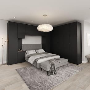 Guarda Roupa Modulado de Casal 12 Portas 6 Peças 1 Mesa de Cabeceira Hera CabeCasa MadeiraMadeira Preto