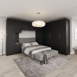 Guarda Roupa Modulado de Casal 12 Portas 6 Peças 1 Mesa de Cabeceira Hera CabeCasa MadeiraMadeira Preto