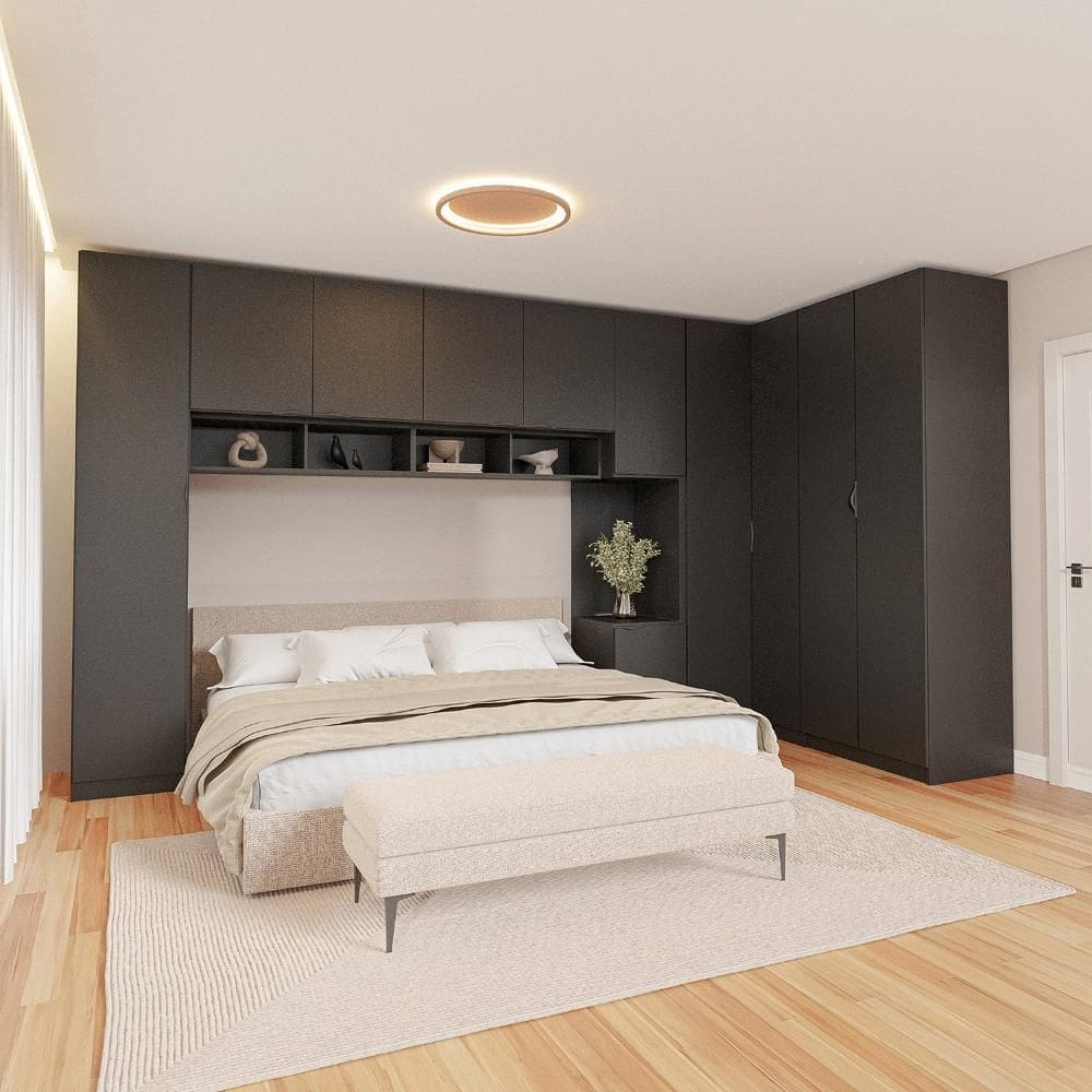 Guarda-roupa Modulado de Canto 11 Portas 8 Peças Hera Cabecasa Madeiramadeira Preto