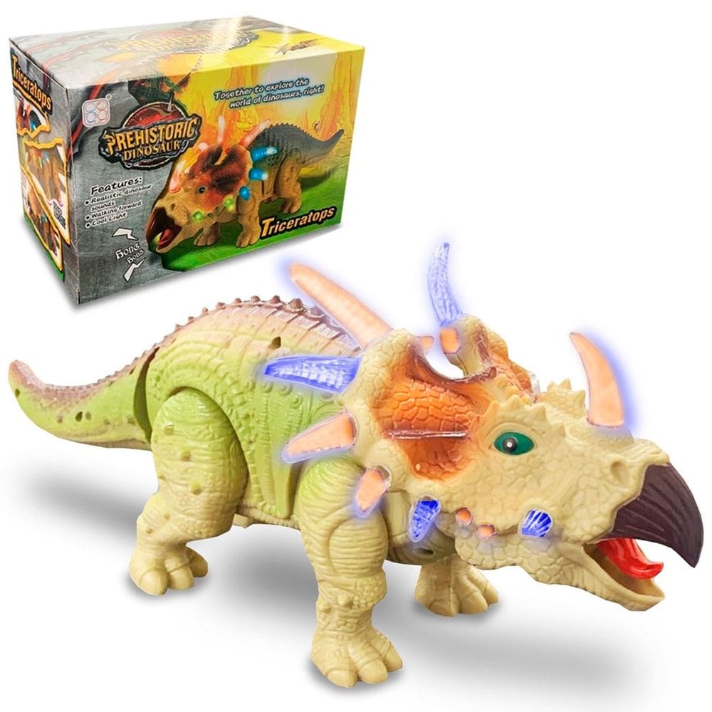 Dinossauro Elétrico Tricerátops Com Movimento Som E Luz LEDs