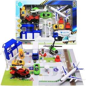 Kit Brinquedo Infantil Com 13Pçs Cidade Trânsito Carro Avião