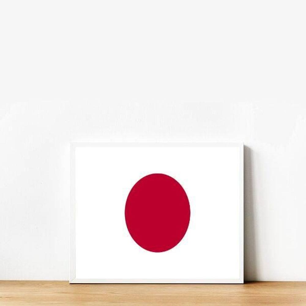 Quadro Decorativo Bandeira Japão 45X34Cm Moldura Branca