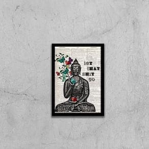 Quadro Buda Let That Shit Go 45X34Cm Com Vidro Moldura Preta