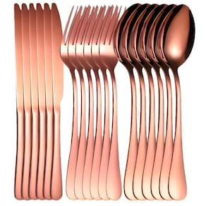 Kit Talheres 18pçs P/6 Pessoas Colher Garfo Faca Rose Inox
