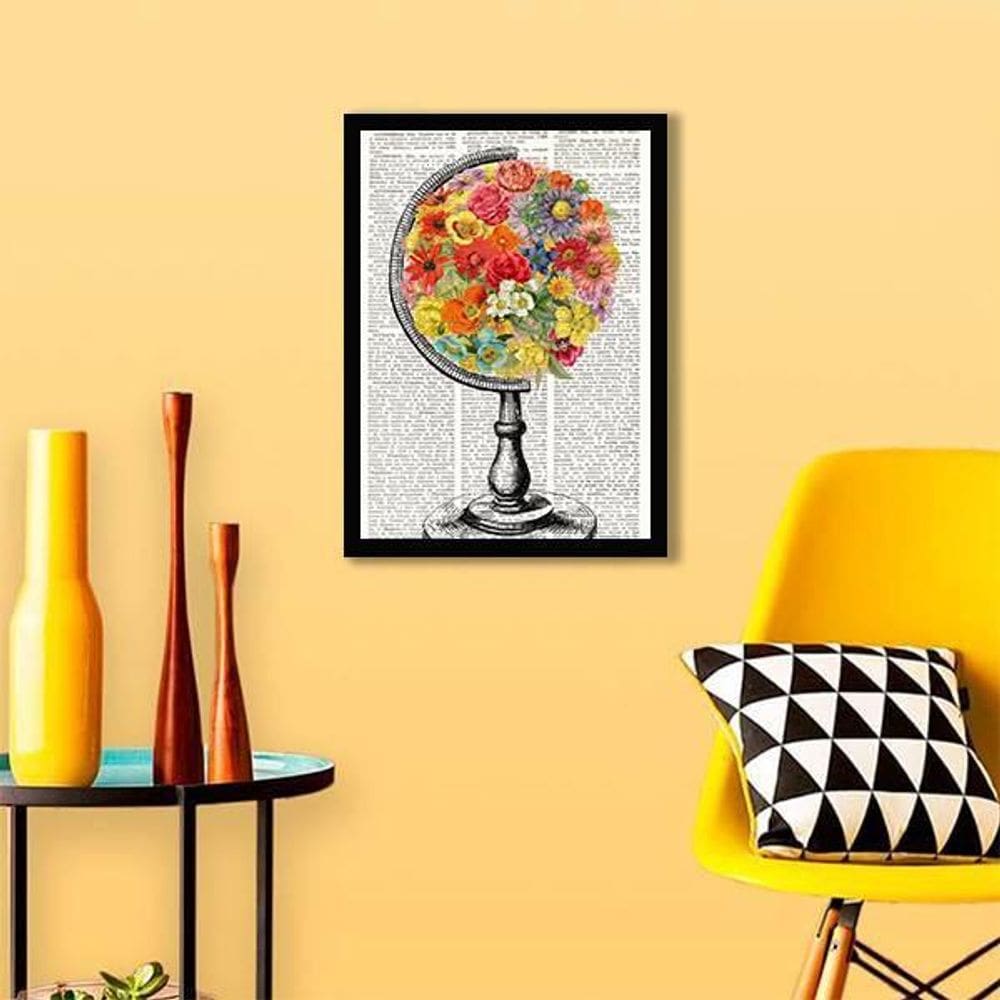 Quadro Globo Flores 24X18Cm - Com Vidro