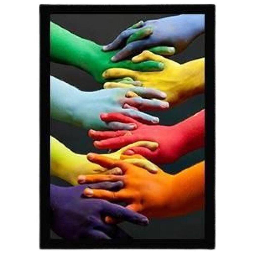 Quadro Decorativo Fotografia Mãos Coloridas Vidro 24X18Cm