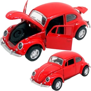 Carrinho Miniatura Fusca Vermelho Metal Colecionável Fricção